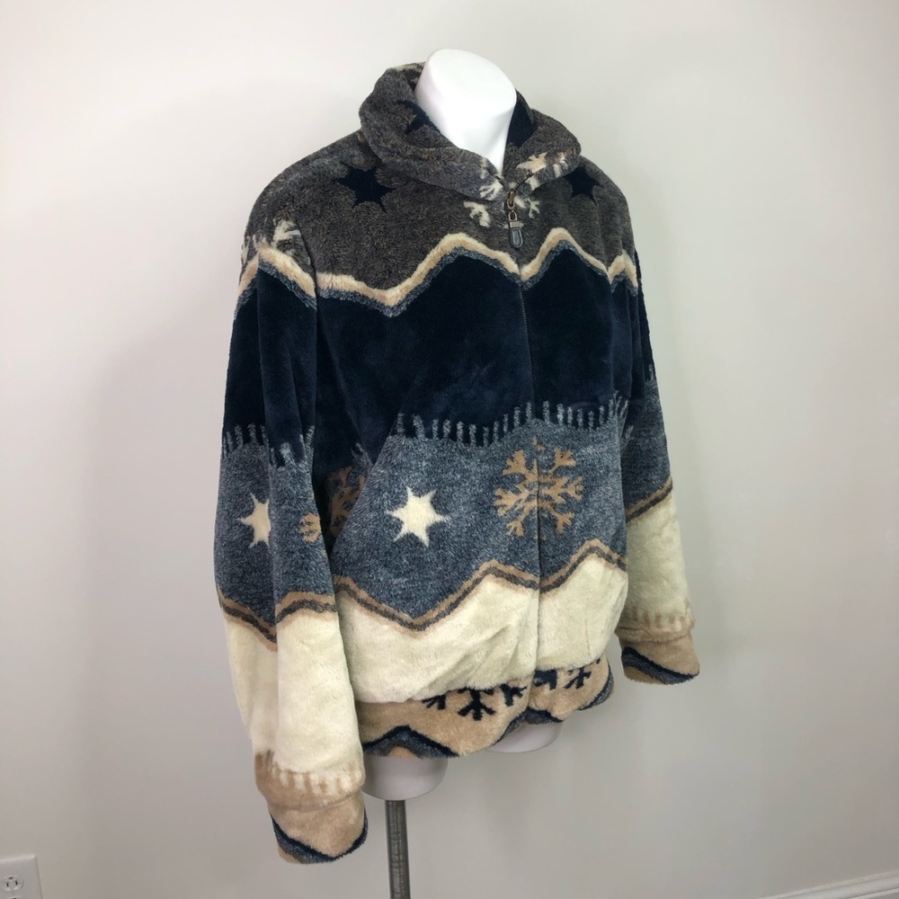 Vintage New Zealand Greatmates - Women's Faux Fur Zip-Up Coat - Blue/Multi S - Picture 5 of 12